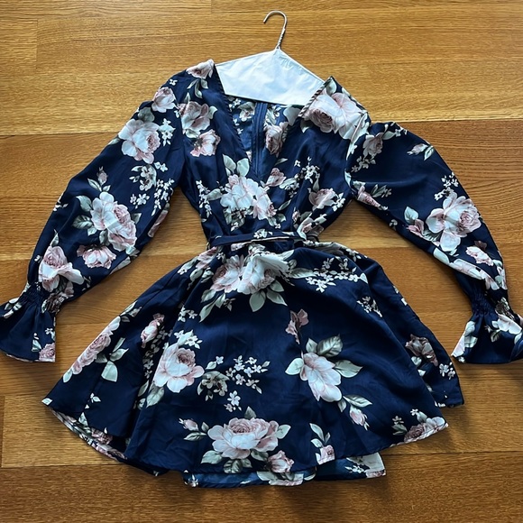 Blue, Pink floral Longsleeve Dress - Picture 1 of 3